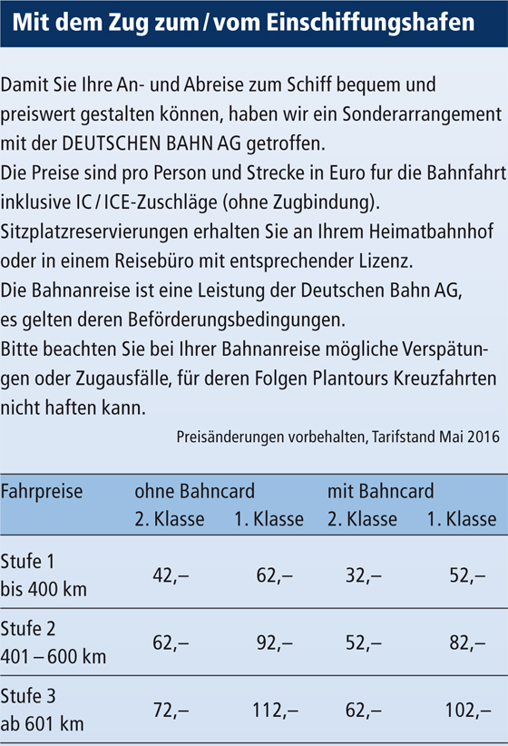 Mit dem Zug zum/vom Einschiffungshafen